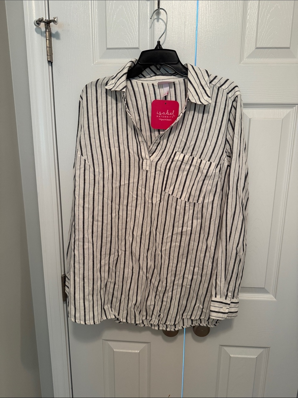 Isabel Maternity by Ingrid & Isabel Striped Button-Down Shirt in White and Black